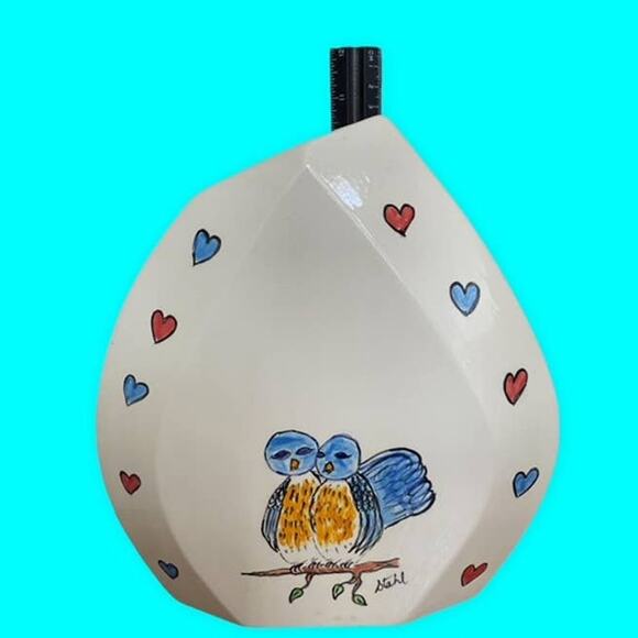 Vtg Bluebird Vase signed Stahl Ceramic White Vase Hand Decorated MCM - Picture 6 of 9